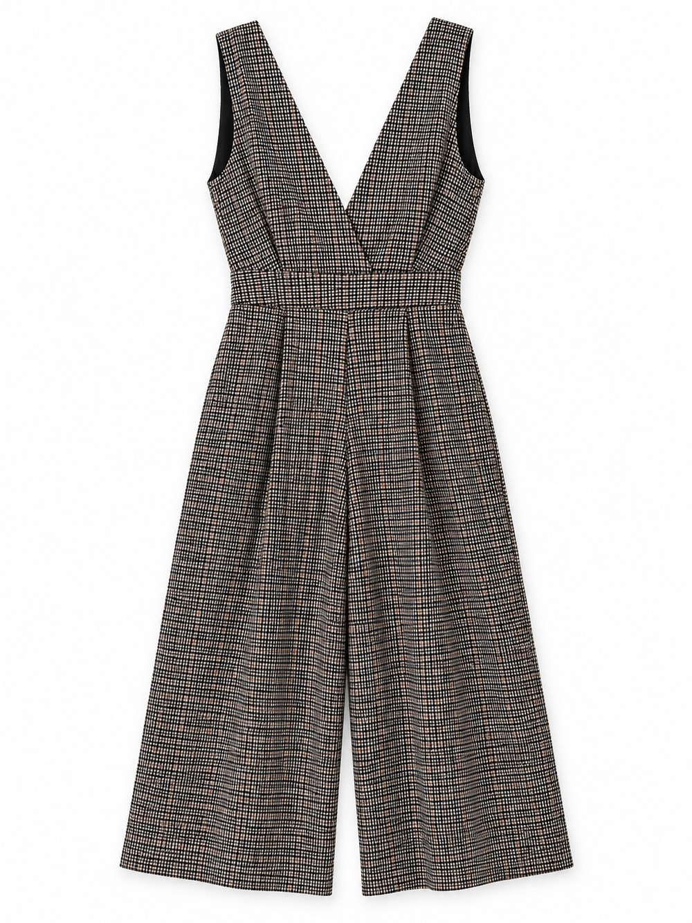 Miss Selfridge Black and Cream Checked Wide-Leg Jumpsuit